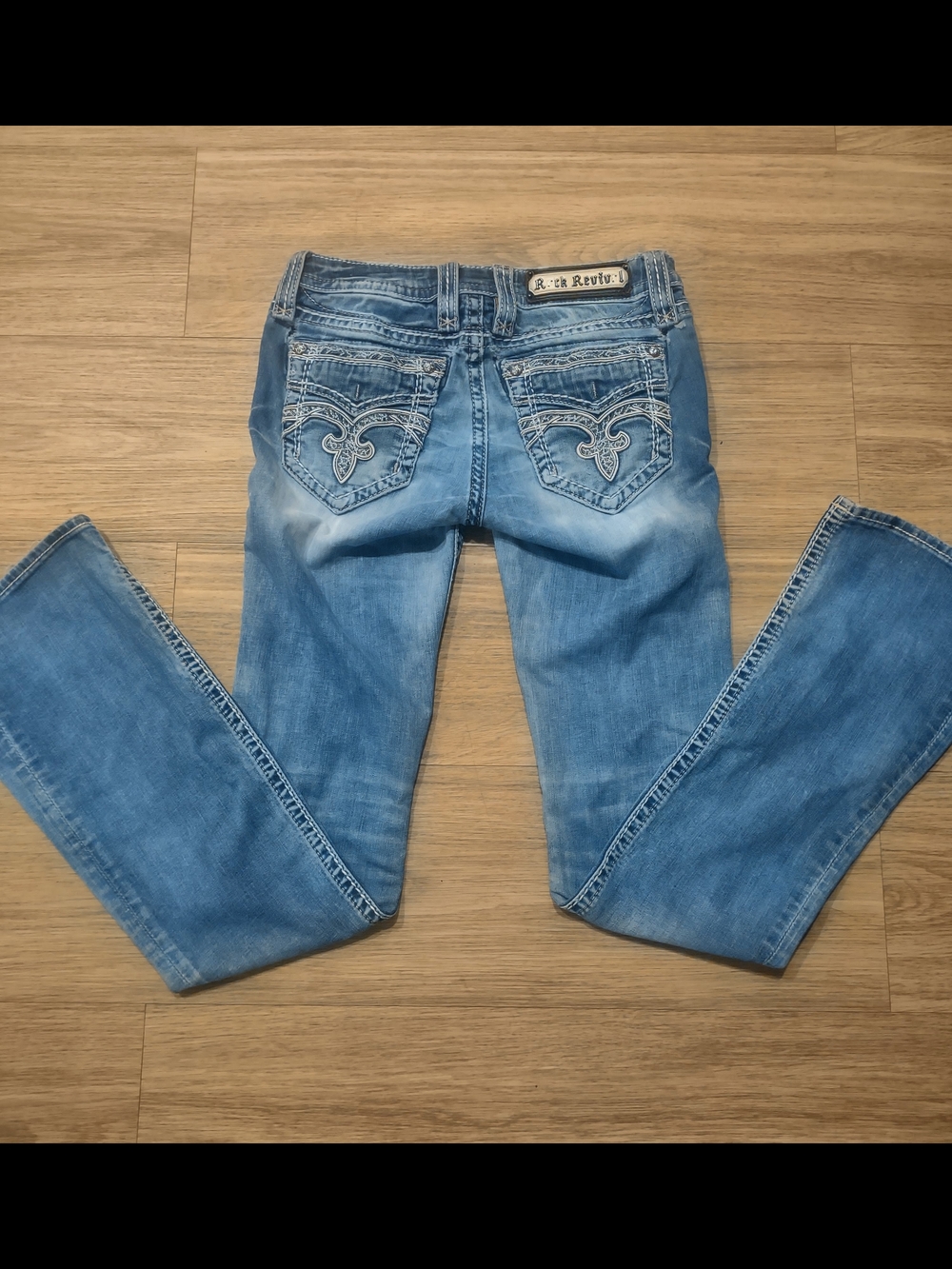 Rock Revival Women's Medium Blue Boot Cut Jeans with Embroidered Pockets